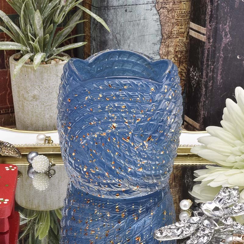 300ml luxury shining blue flower design glass candle jars
