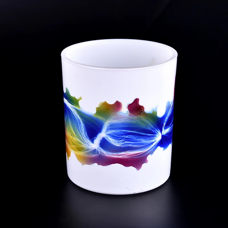 white glass candle holders with hand painted for 8oz candle filling