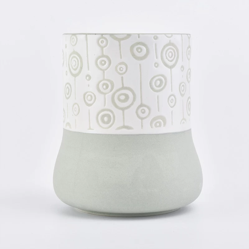 light green ceramic candle holder with white pattern