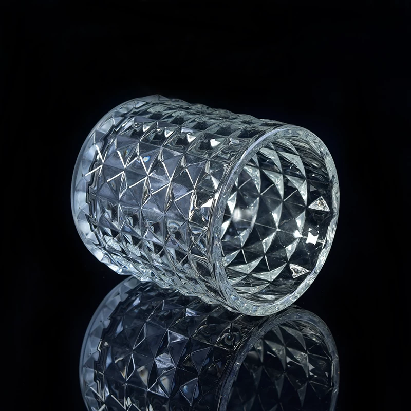 Exquisite diamond design glass candle holders for decor