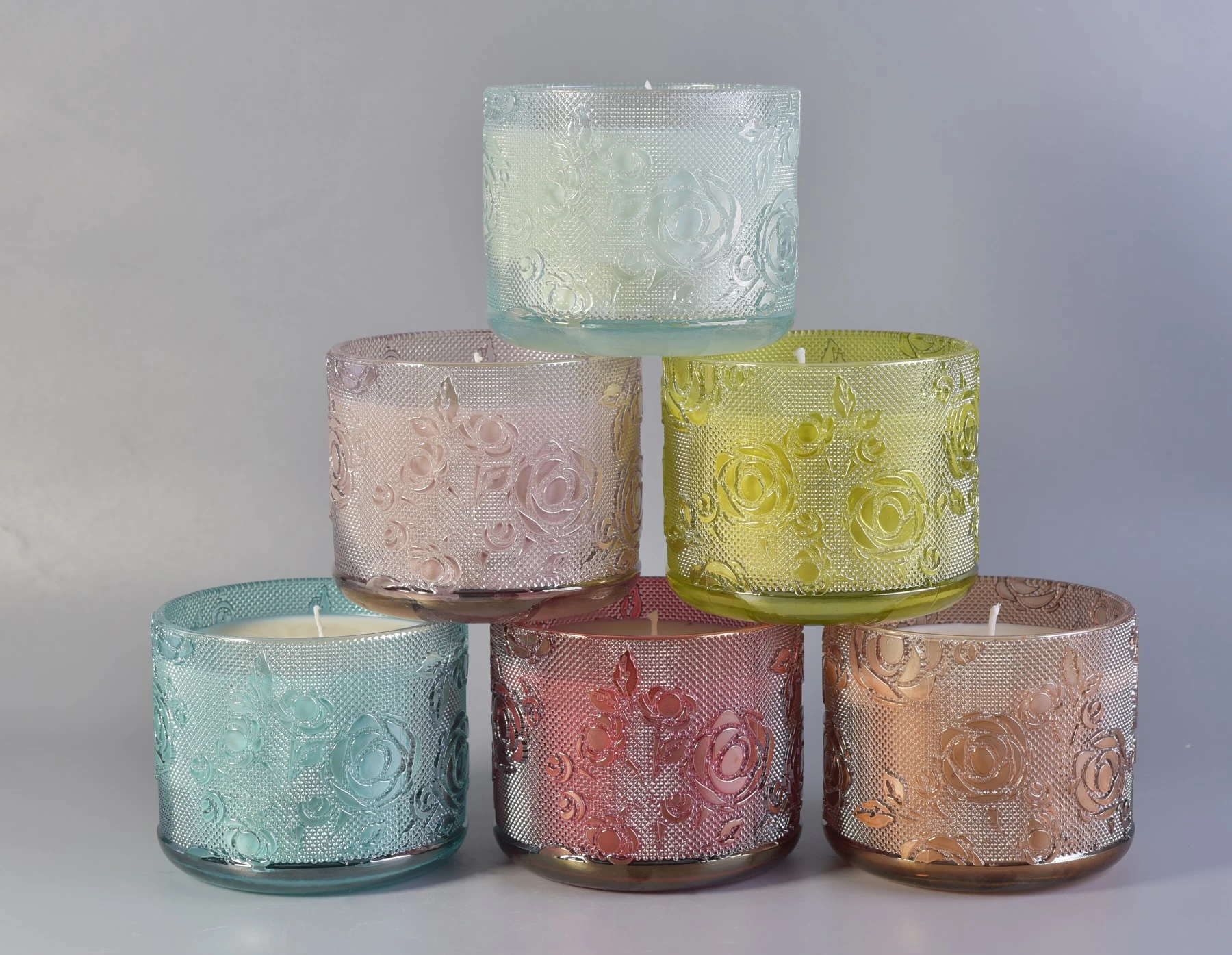 Romantic Rose Textured Glass Candle Jar For Wax Making
