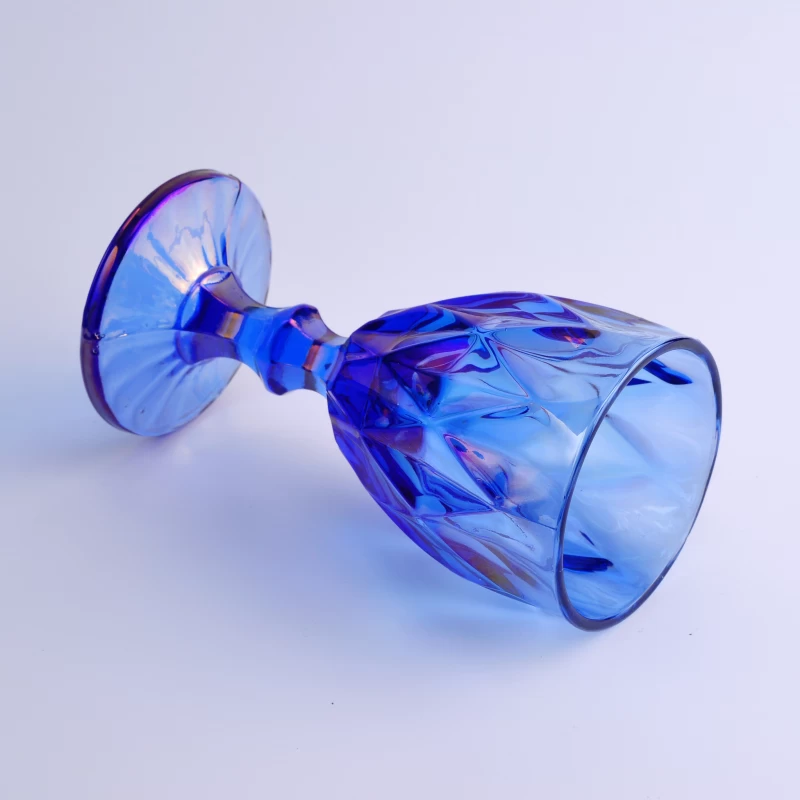 Blue Iron Plating Glass Candle Holder
