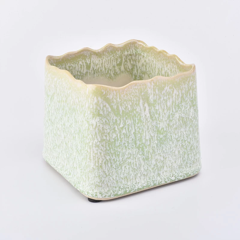 light green square ceramic candle jar