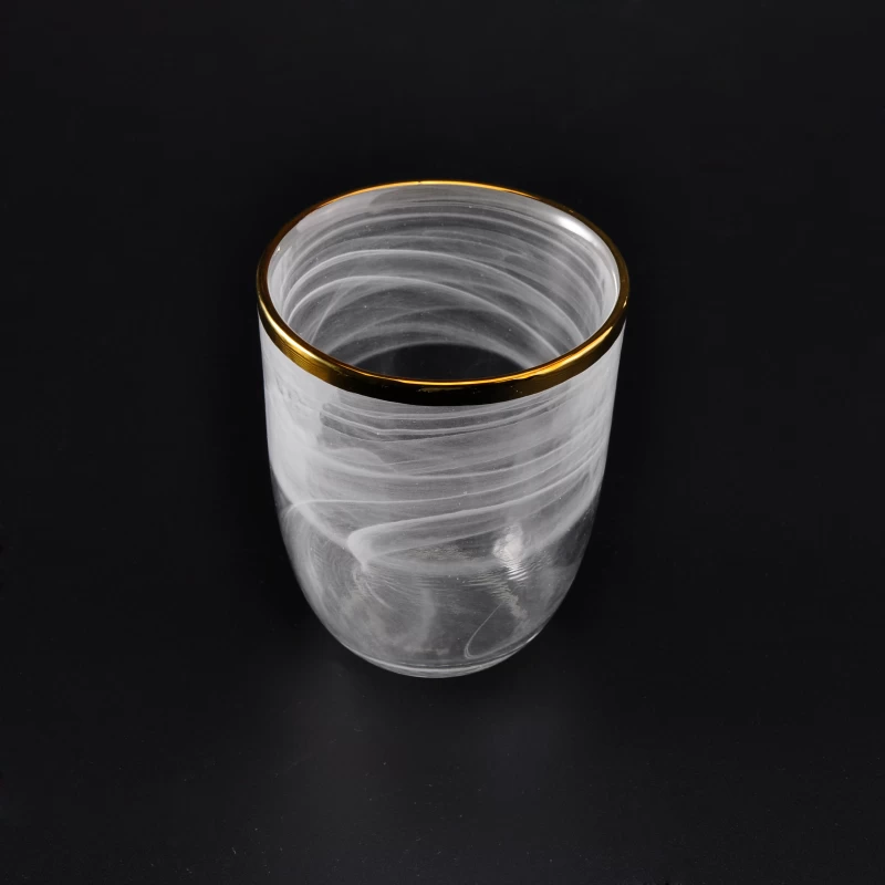 White Cup Shap Glass Candle Holder with Golden Rim