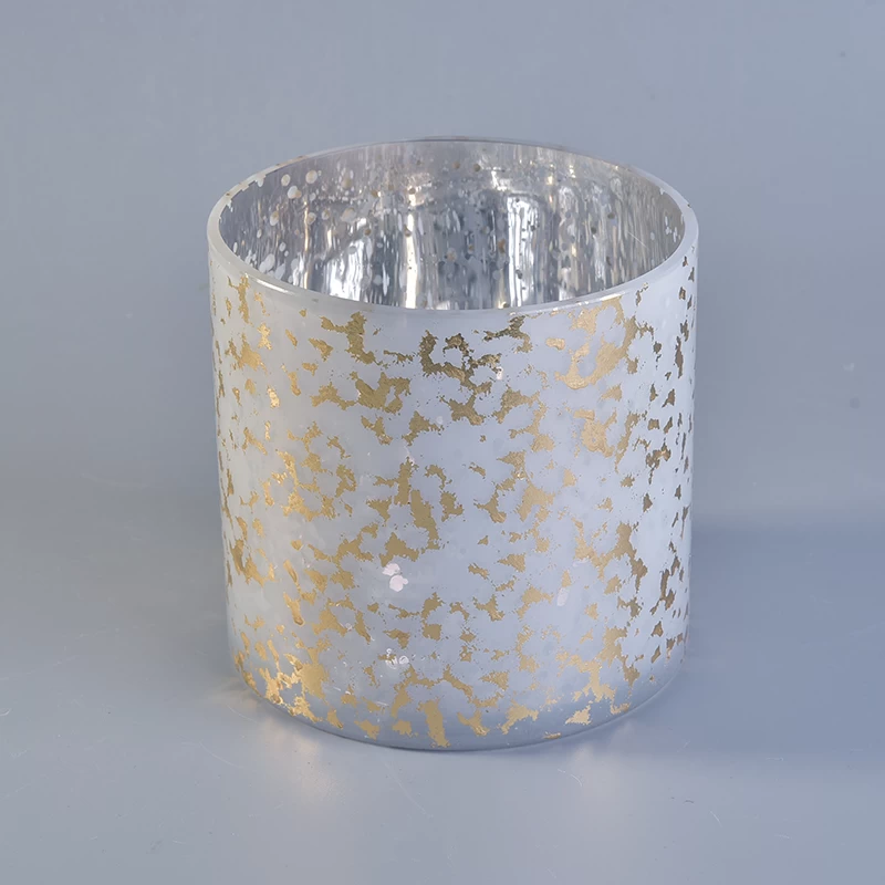 Luxury gold mercury finish opal cylinder glass candle jars wholesale