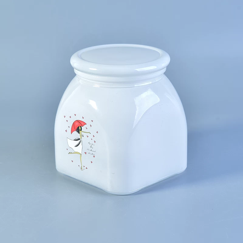 white painting glass jar with lid