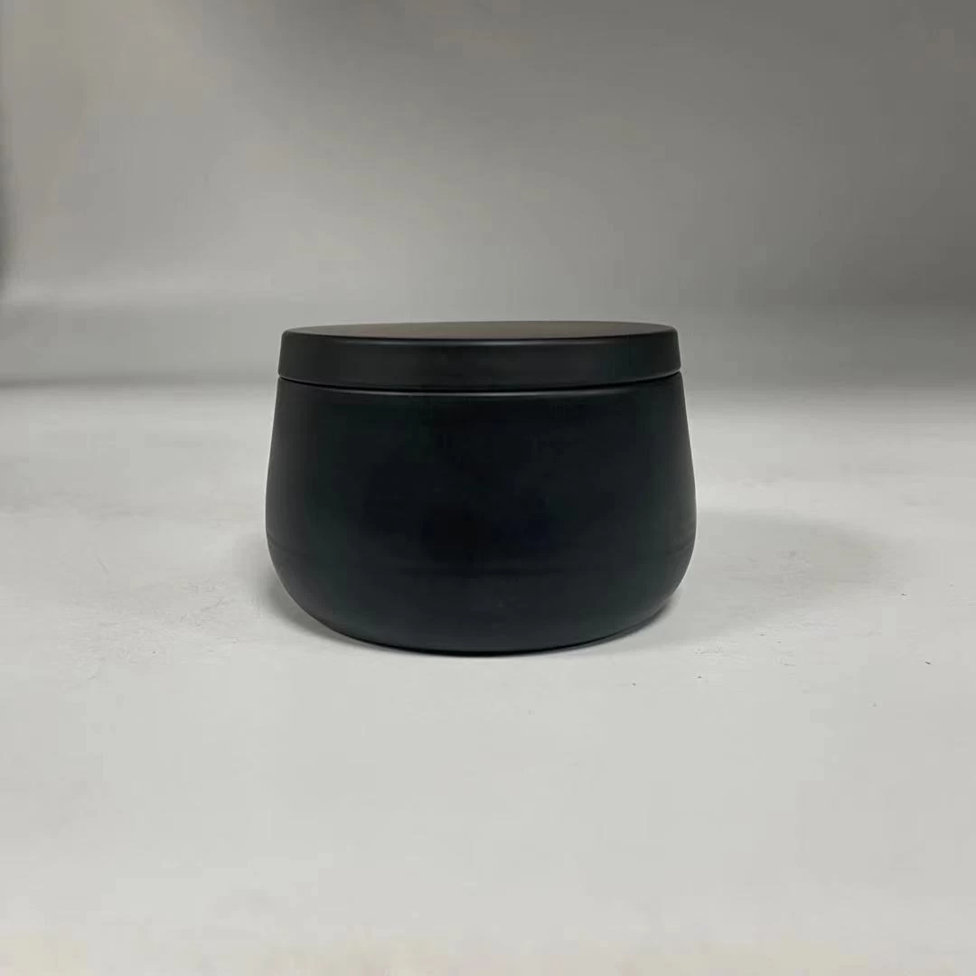 6oz hot sale black metal tin candle box with lid