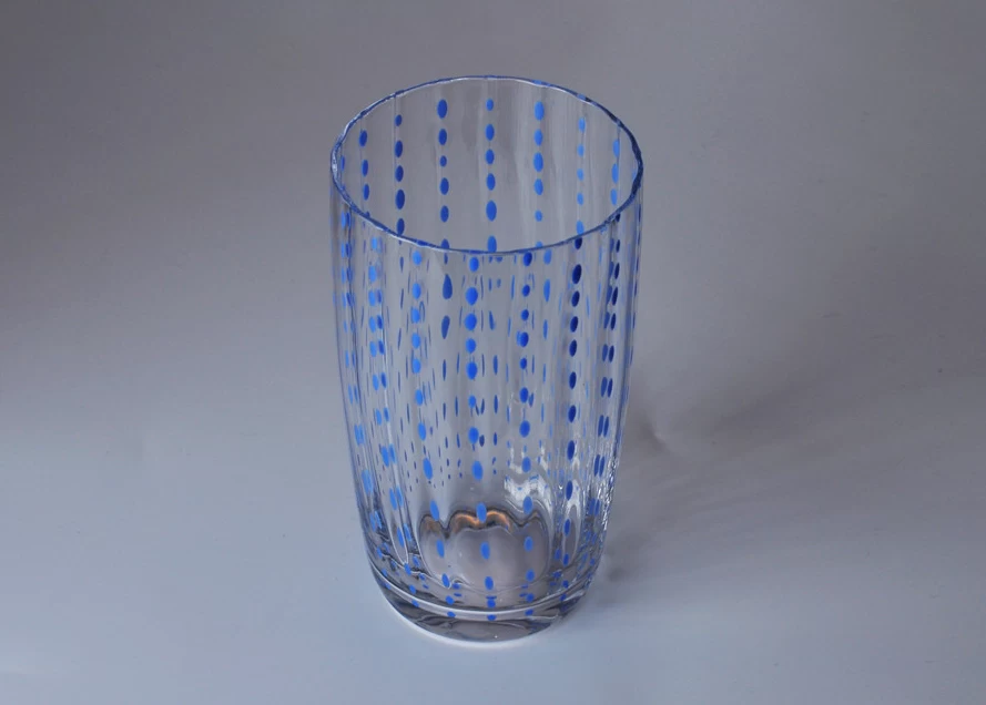 Mouth Blown blue dots glass candle jar