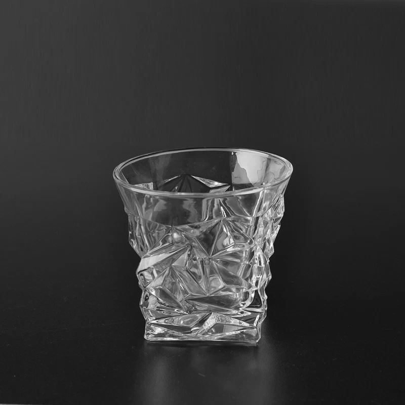 Crystal cut embossed clear glass candle holder wholesale