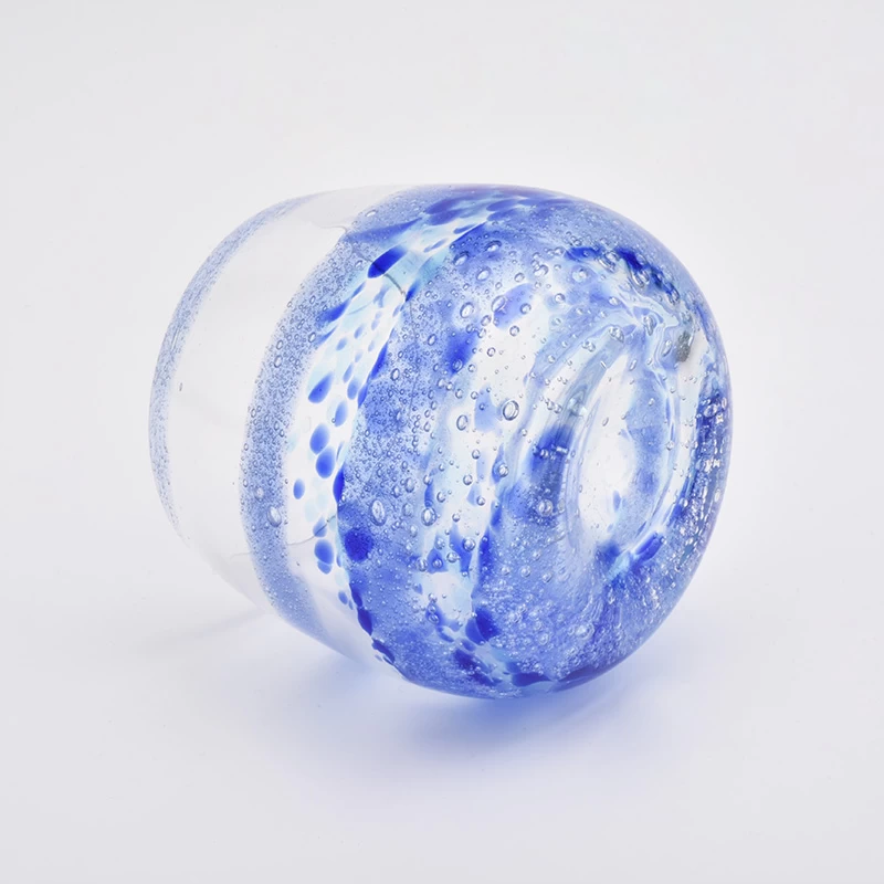 melted blue dot glass candle holders