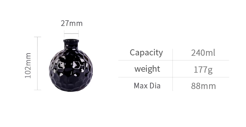 8oz Black Glazed ceramic diffuser bottles