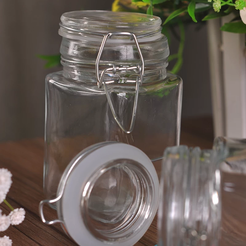 Candy bean container glass jar with clip lid