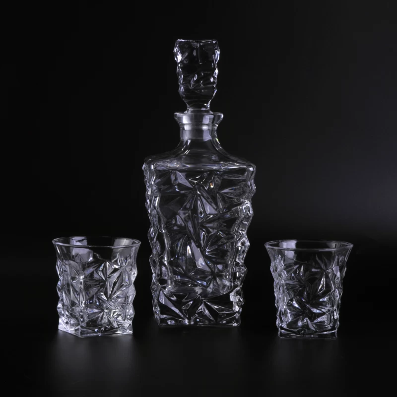 Fancy gift set empty diamond cut crystal whiskey glass decanter
