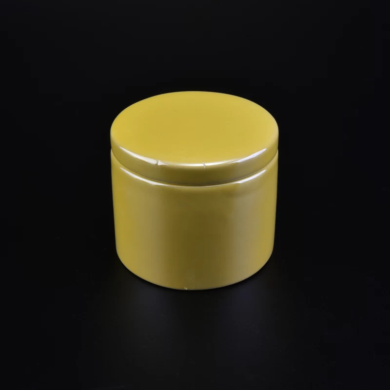 Luxury shiny pearl glaze mini cylinder ceramic candle jar  