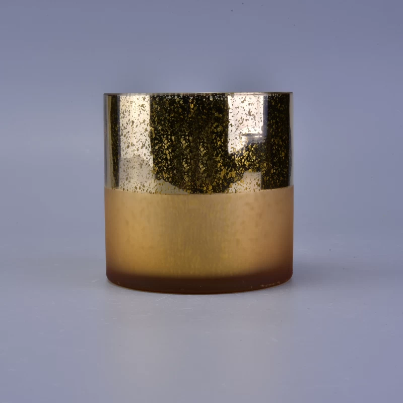 Plating half frosted gold round glass candle holder
