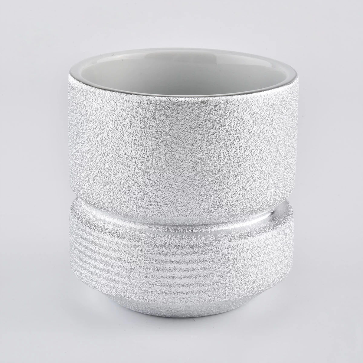 15oz silver ceramic round candle holders