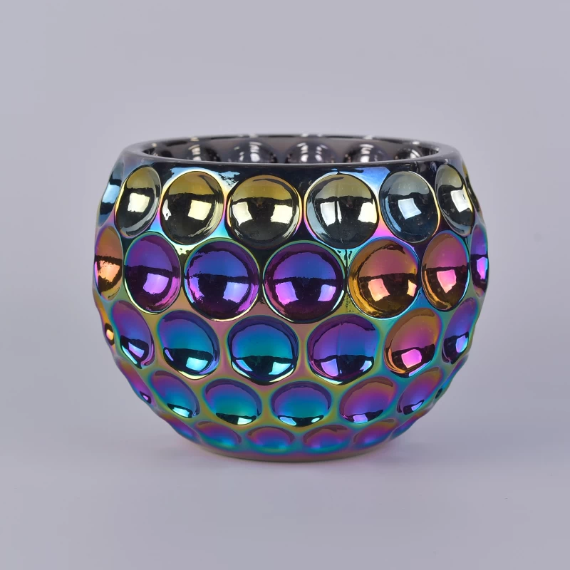 ball shape debossed pattern glass candle holders