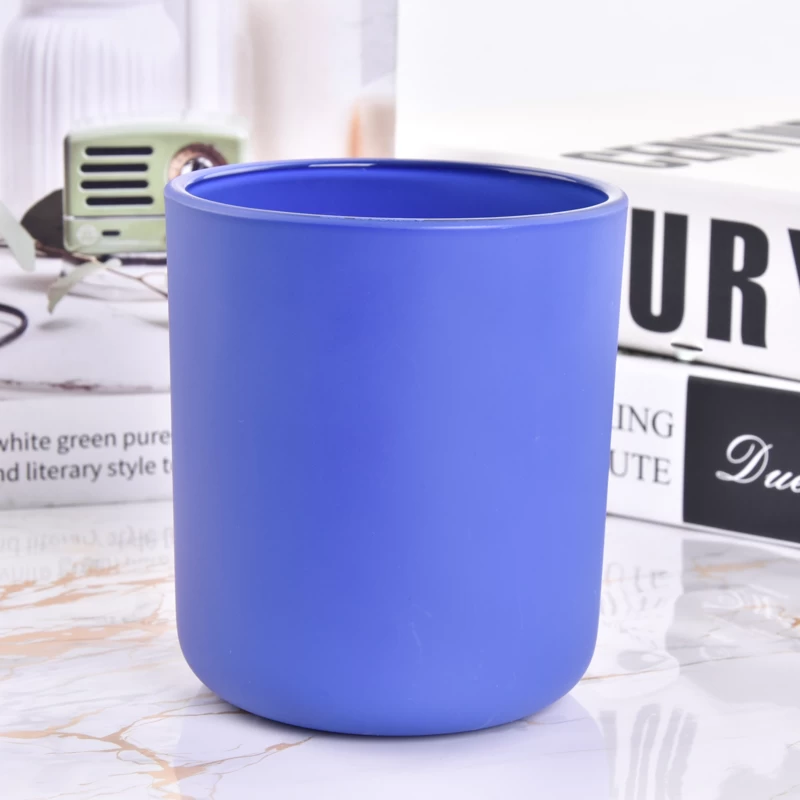 blue color 14oz round bottom with candle jar matte glass 