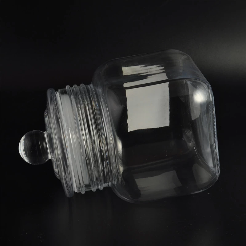 Square Clear Glass Storage Jar With Lid