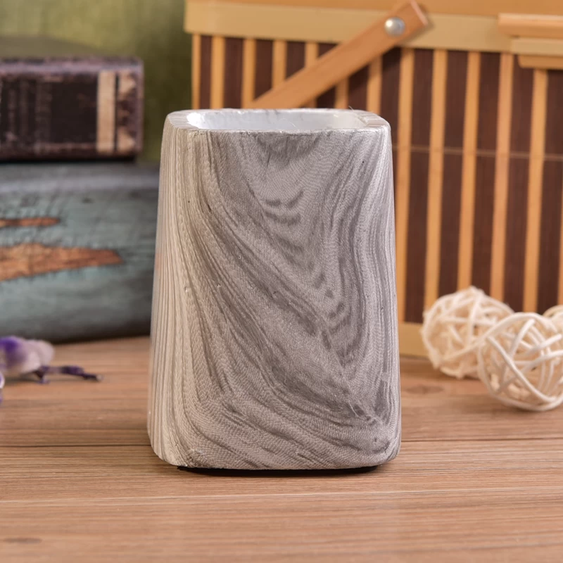 Trapezoid Shaped Grey Water Printing Decorative Concrete Candle Container 