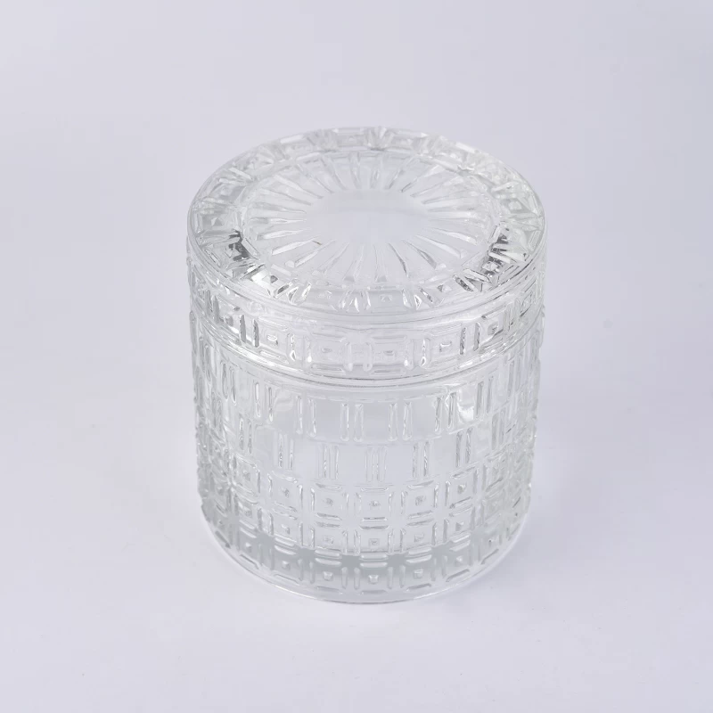 Luxury empty glass candle holder with glass lid wholesale