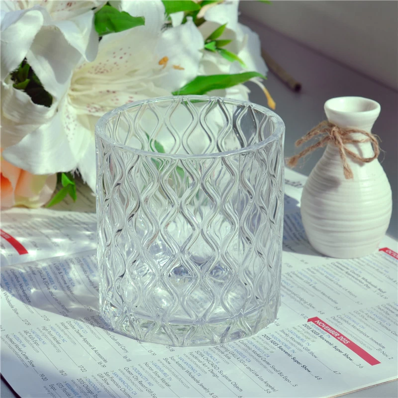 Clear votive glass candle holder with braided line