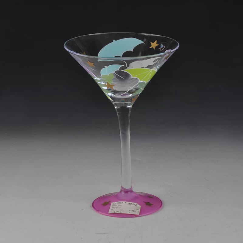 Long Stem Hand Painted Drinking Glass Cup for Martini