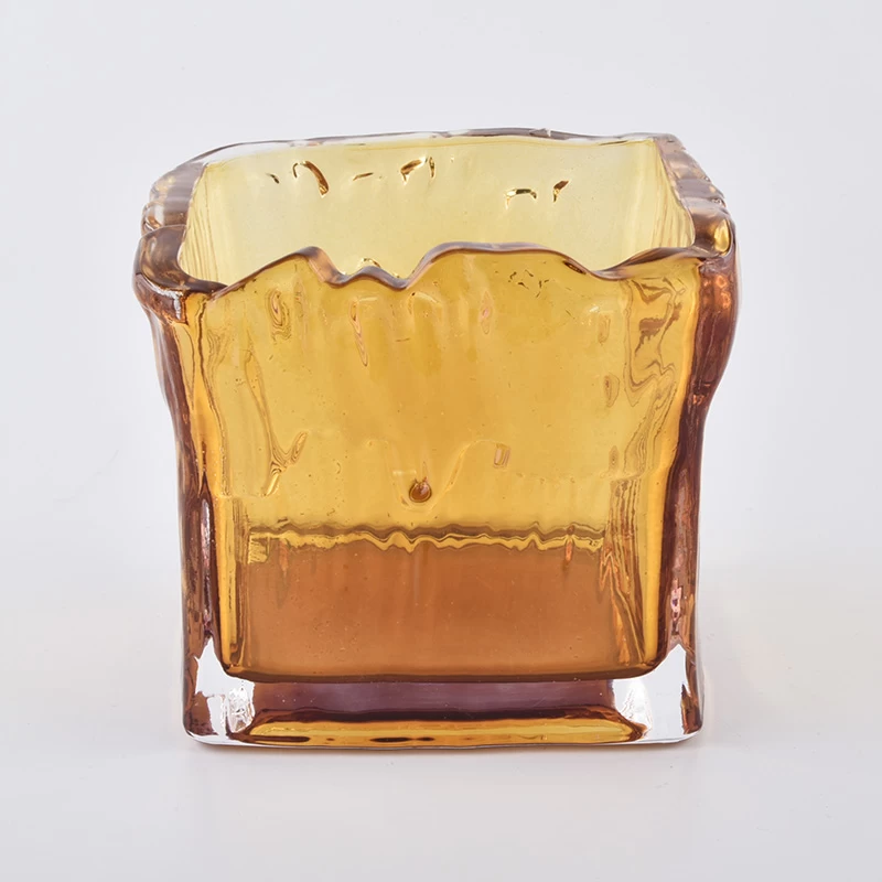 17oz Amber Square Unique Glass Candle Jar