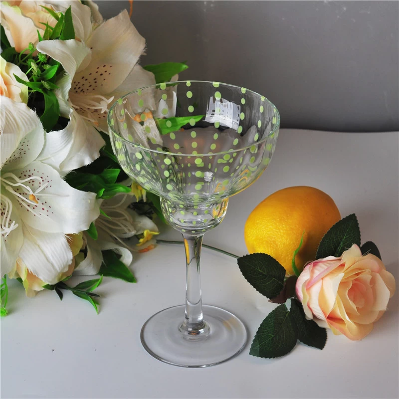 400ml Clear Mouth Blown Martini Glass with Green Dot