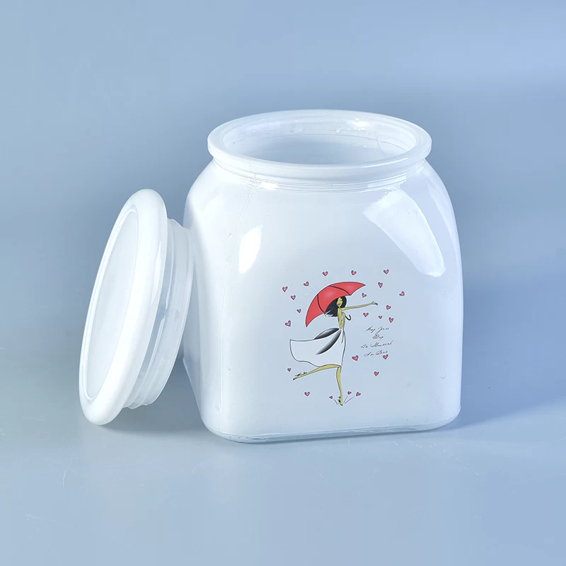 white painting glass jar with lid