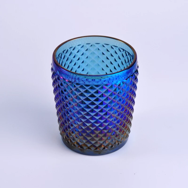Cylinder Blue Iron Plating Glass Candle Holder