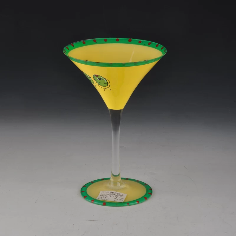 Yellow martini hand painted glass cup