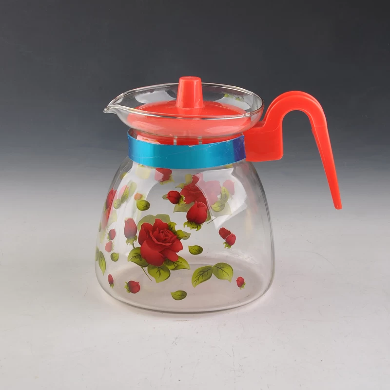 decal borosilicate glass teapot with handle