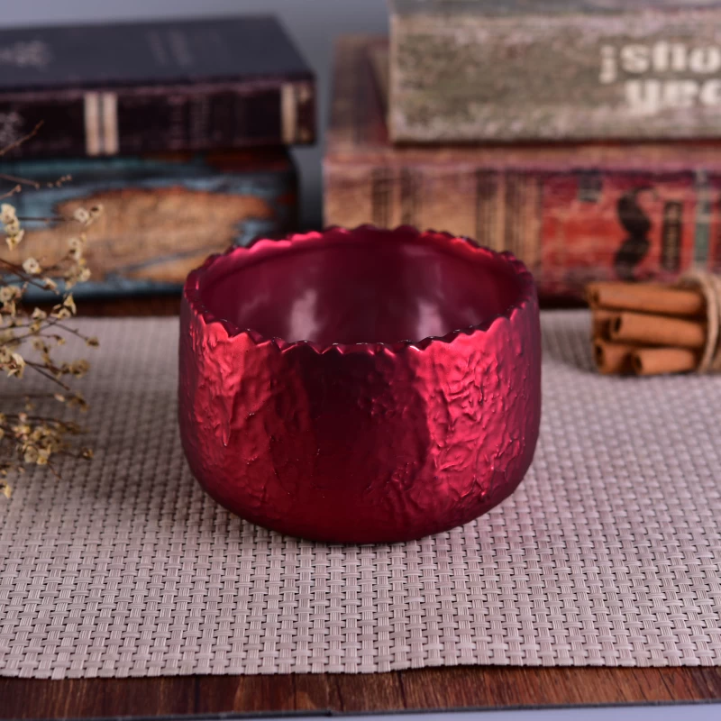 Newly wrinkle effect metal color ceramic candle container for home