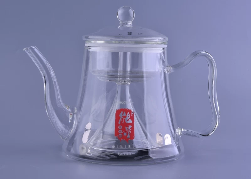 1L borosilicate teapot with infuser and lid metal base inside