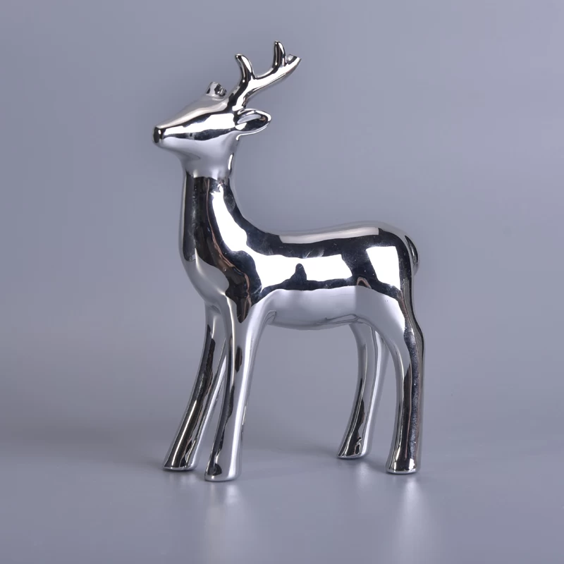 Silver Mercury Animal Ceramic Mantle Shelf Table Centerpiece Deer Decor