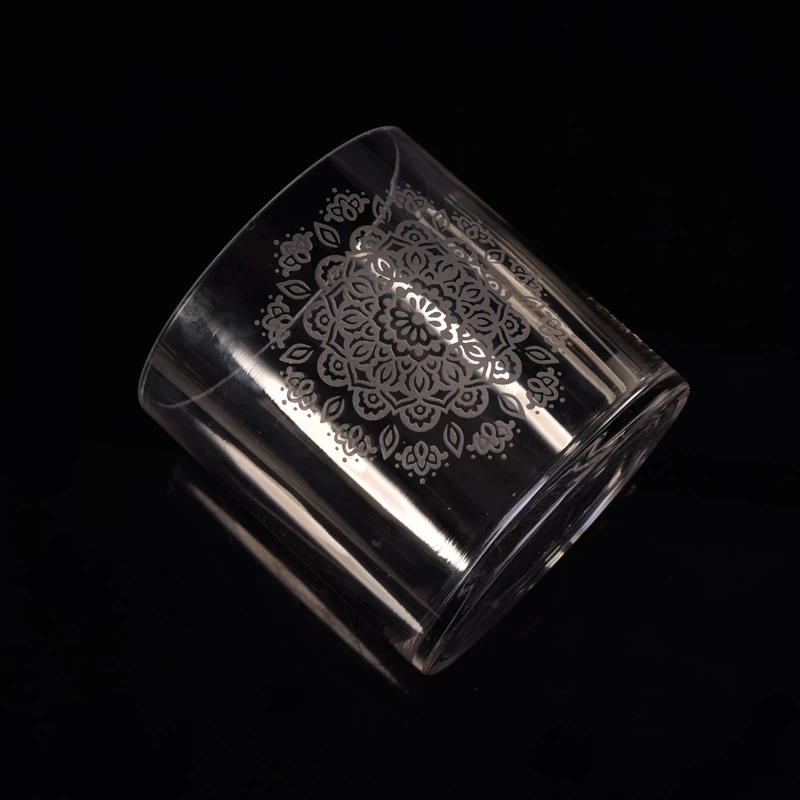 Laser engraved flower clear glass candle holders