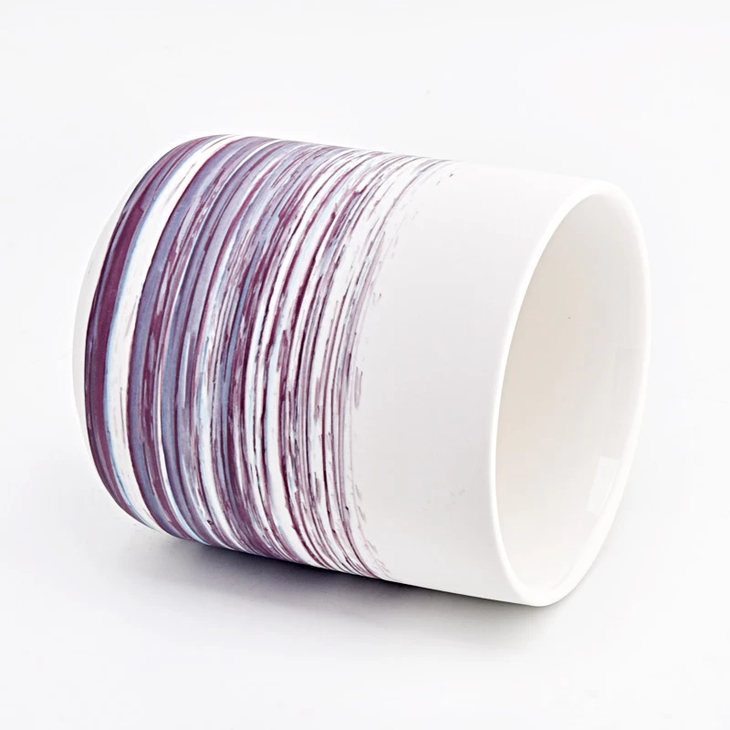 New design purple painting ceramic candle vessels for home decor