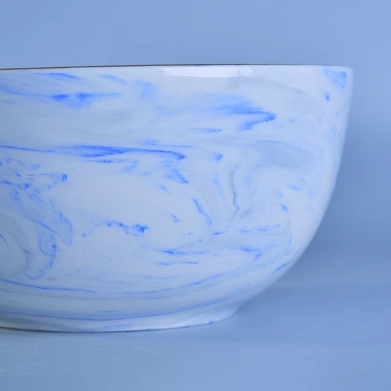 Blue marble ceramic candles bowl for home decoration