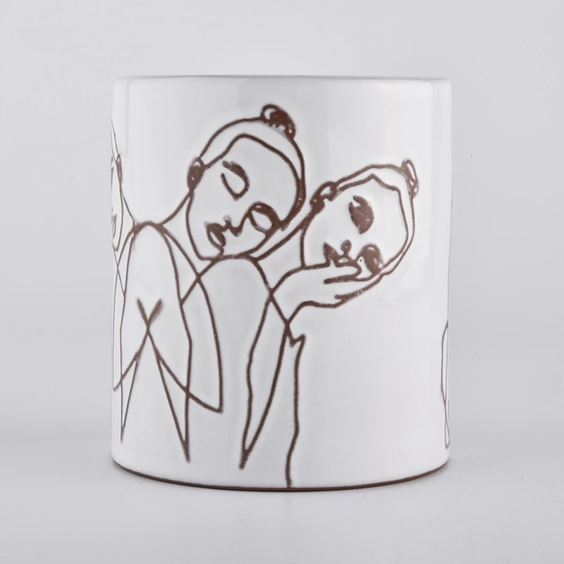 Luxury sketch ceramic candle jars with debossing designs