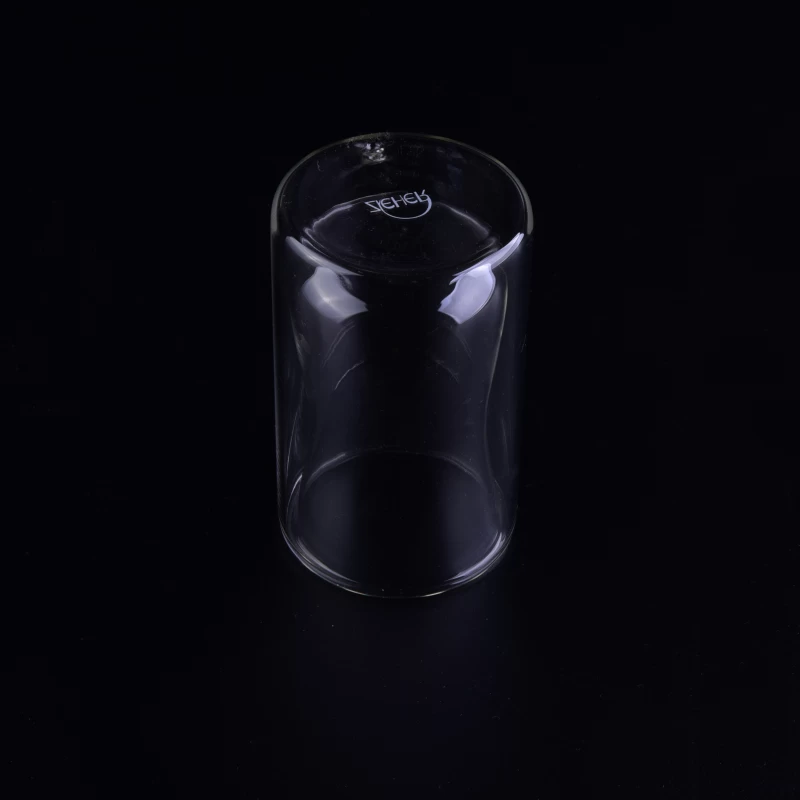Cylinder round clear borosilicate double wall glass cup
