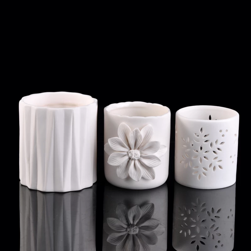 Natural white stripe ceramic candles jar