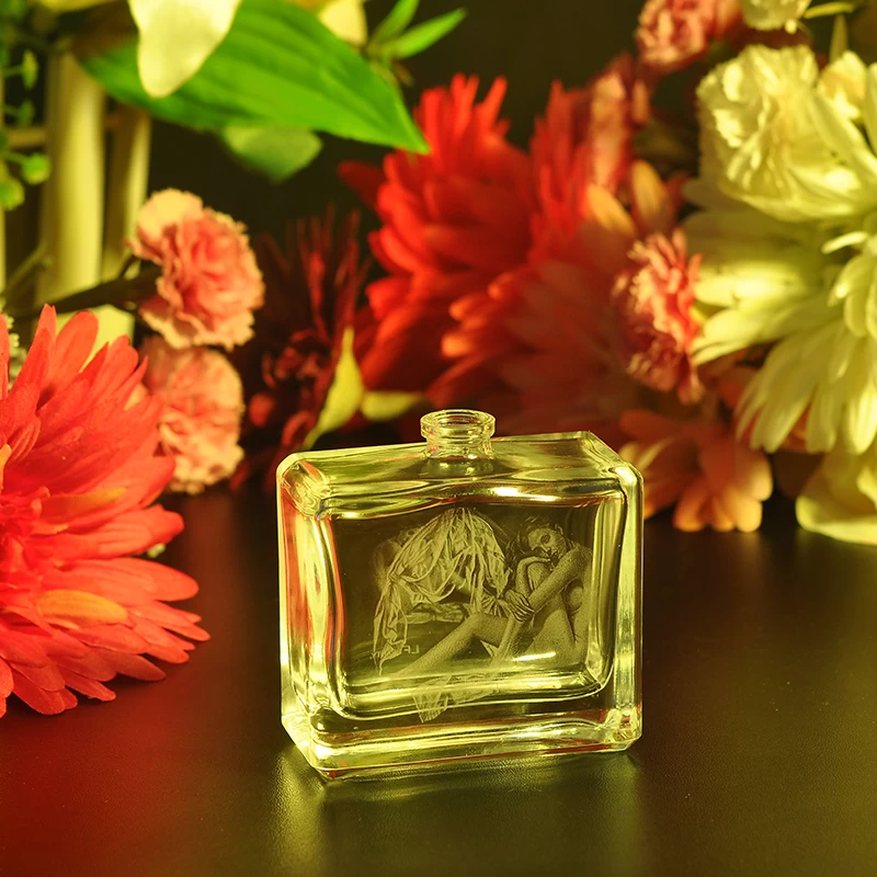 Glass perfume bottle with laser logo