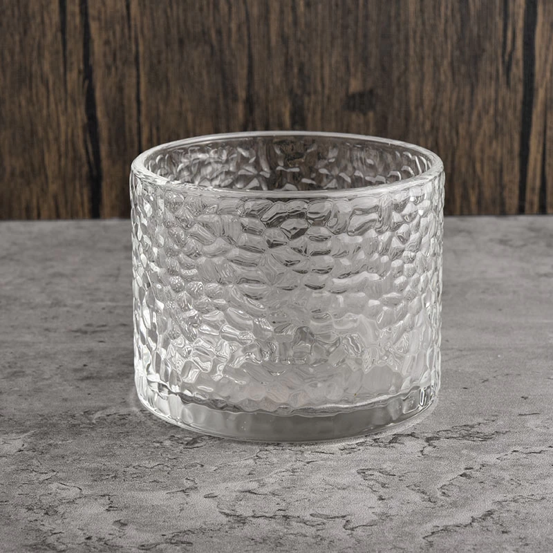 395ml Glass Candle Holder Customized Color Embossed Glass Candle Jar Wholesale