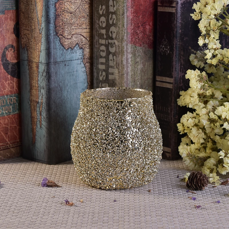 Gold glitter painted candle glass jars wholesale for Christmas