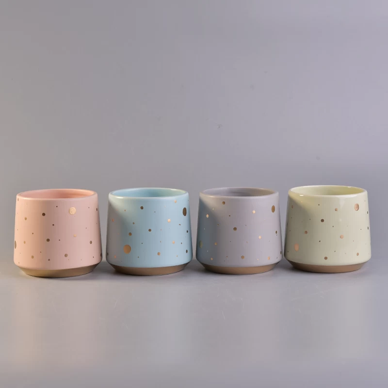 Hot sale round spot ceramic color candle holder 