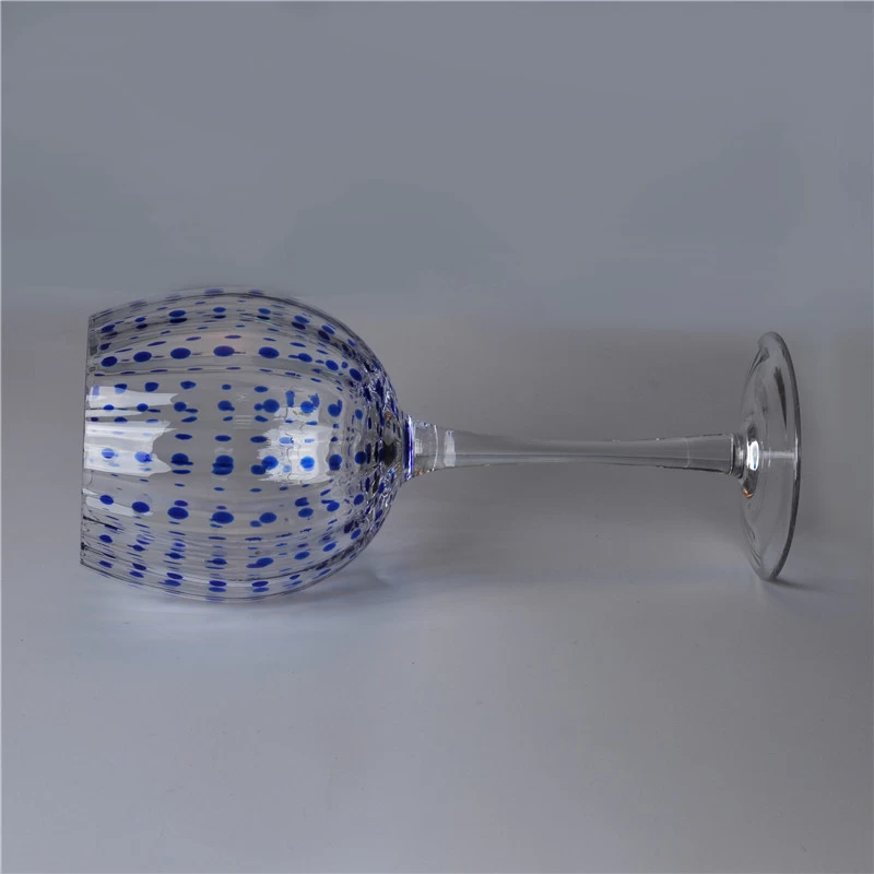 630ml Clear Mouth Blown Martini Glass with Blue Dot