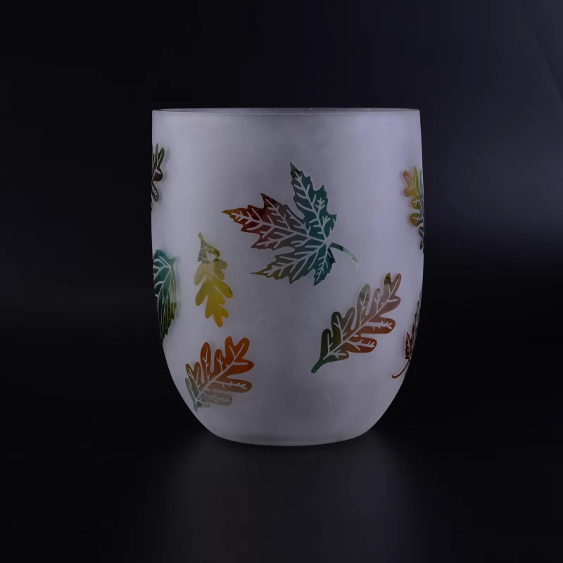 Very huge large round glass candle holder with leaf pattern 2340 ml