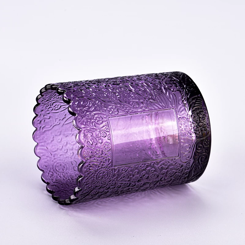 New 8oz purple glass candle jars with beautiful pattern design candle holder
