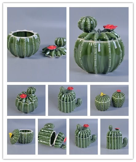 Popular Cactus Shape Ceramic Candle Jar With Lids